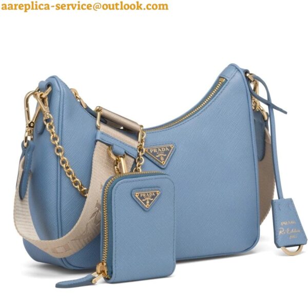 Replica Prada Re-Edition 2005 Shoulder Bag In Blue Saffiano Leather 3