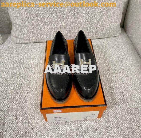 Replica Hermes Faubourg loafer in Black Calfskin H222252Z 5