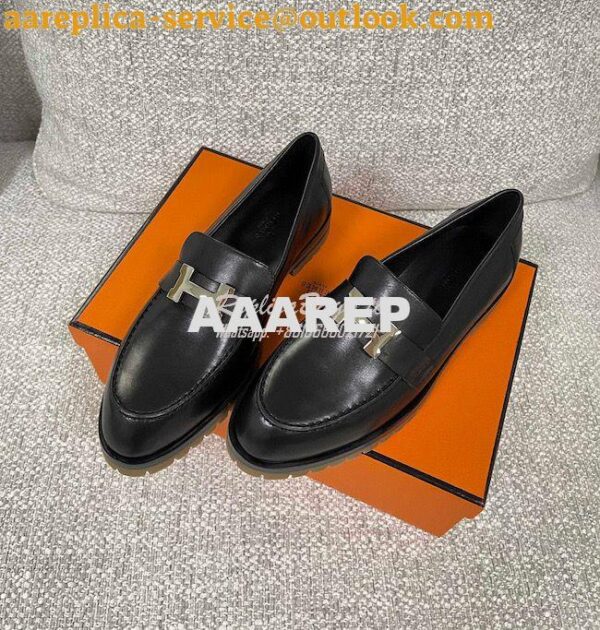 Replica Hermes Faubourg loafer in Black Calfskin H222252Z 6
