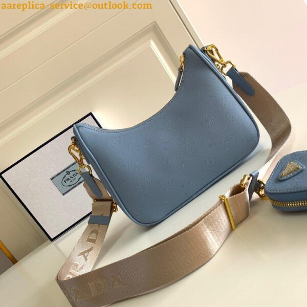 Replica Prada Re-Edition 2005 Shoulder Bag In Blue Saffiano Leather 7