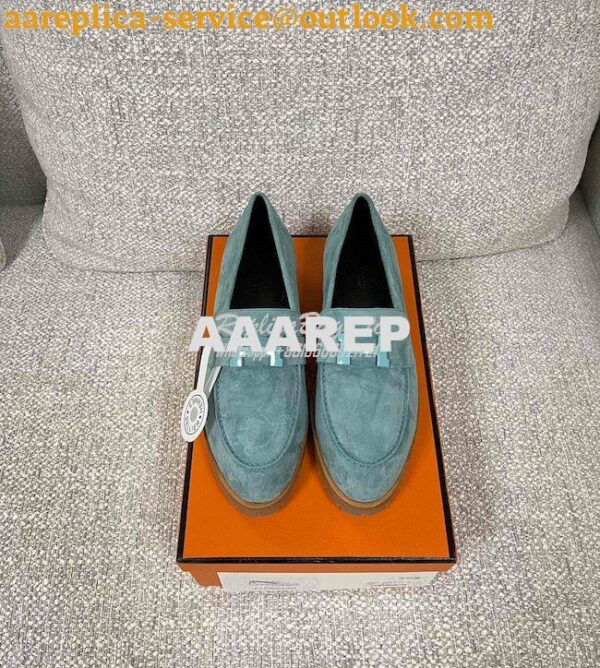 Replica Hermes Faubourg loafer in Suede Goatskin H222252Z Bleu Pinède 3