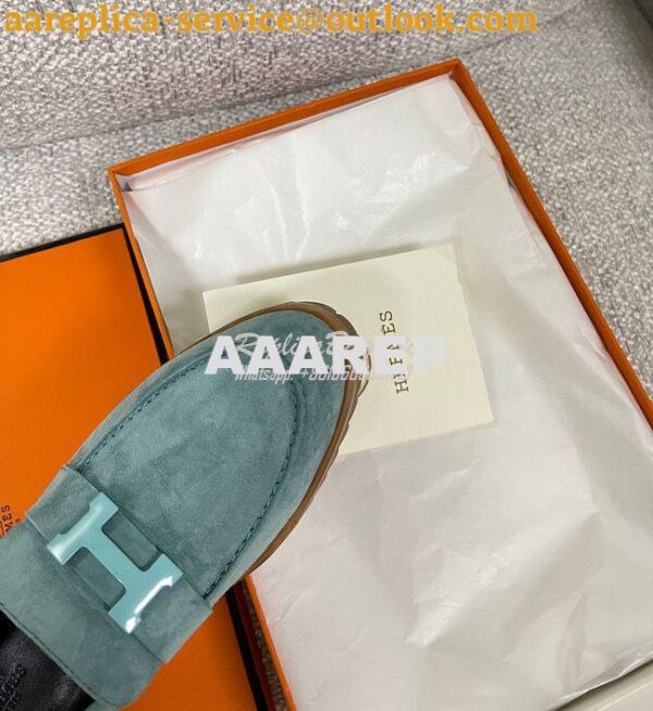 Replica Hermes Faubourg loafer in Suede Goatskin H222252Z Bleu Pinède 8
