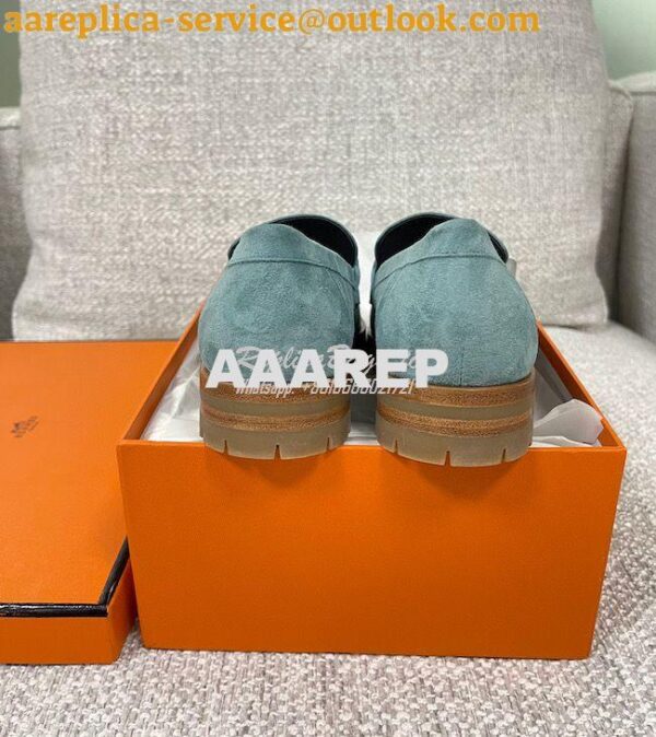Replica Hermes Faubourg loafer in Suede Goatskin H222252Z Bleu Pinède 9