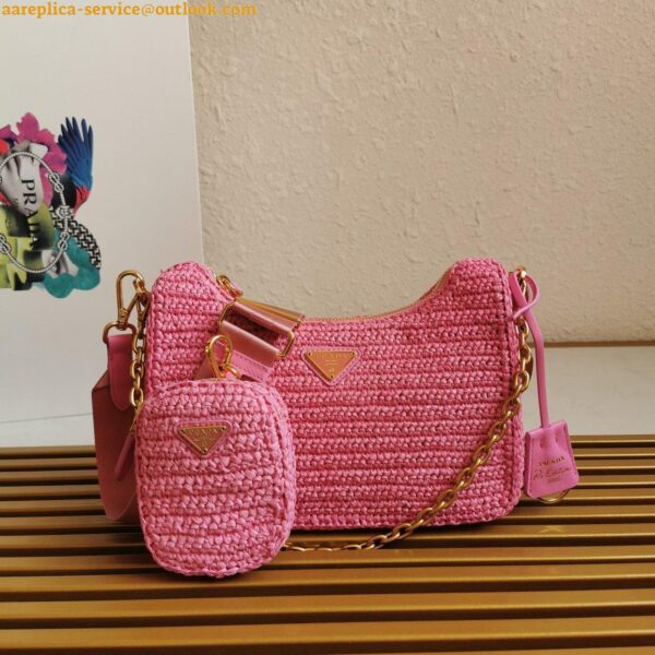 Replica Prada Re-Edition 2005 Shoulder Bag In Pink Raffia 15