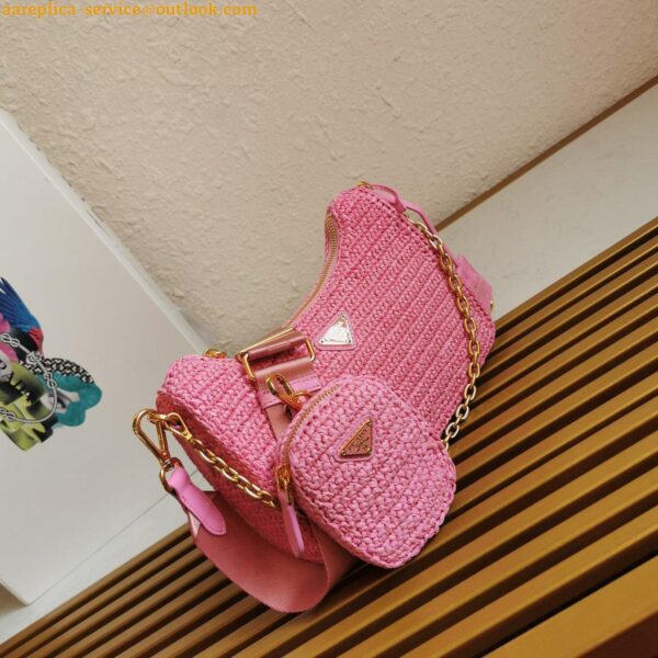 Replica Prada Re-Edition 2005 Shoulder Bag In Pink Raffia 17