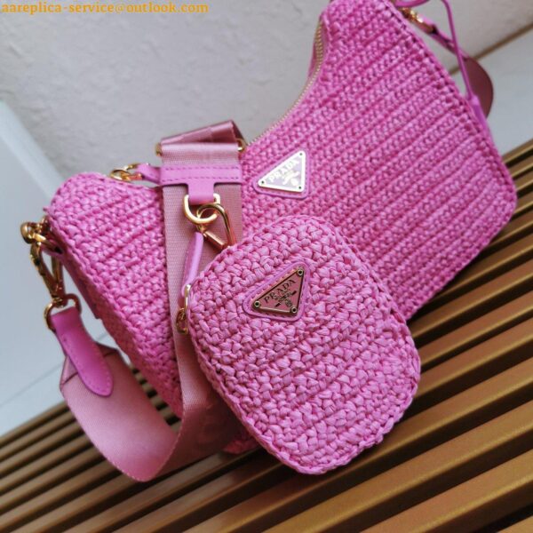 Replica Prada Re-Edition 2005 Shoulder Bag In Pink Raffia 20