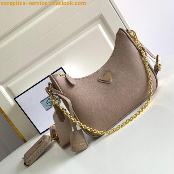 Replica Prada Re-Edition 2005 Shoulder Bag In Taupe Saffiano Leather 6