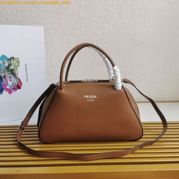 Replica Prada Supernova Medium Top Handle Bag In Brown Leather 3