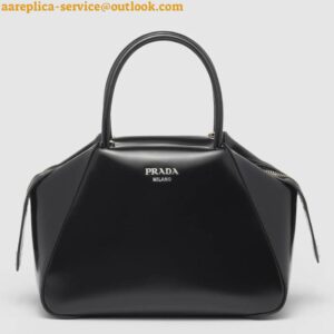 Replica Prada Supernova Small Top Handle Bag In Black Brushed Leather 2