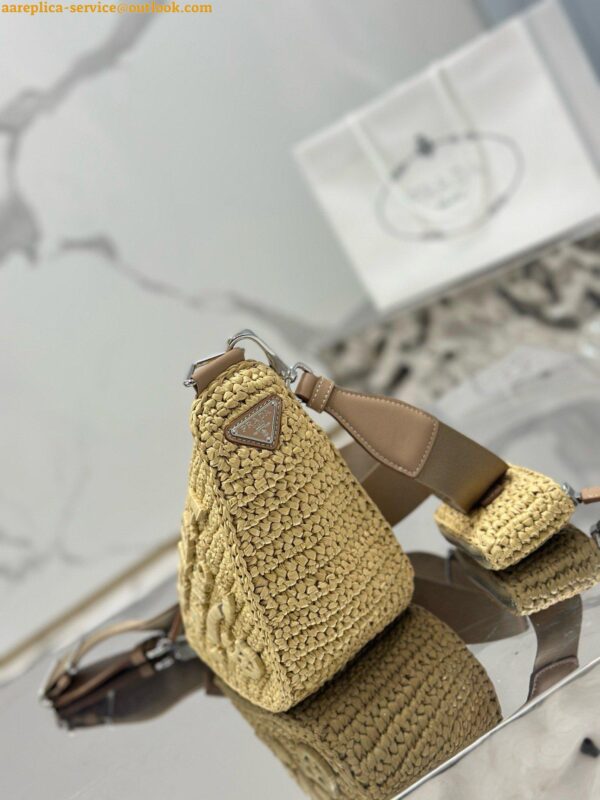 Replica Prada Triangle Crochet Bag in Beige Raffia-effect Yarn 4