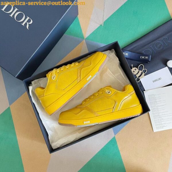 Replica Dior Men's B27 World Tour Sneakers In Yellow Leather 4