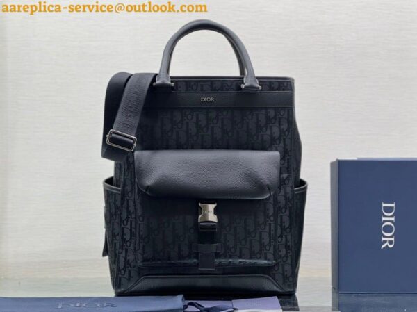 Replica Dior Explorer Tote Bag In Black Dior Oblique Mirage Technical Fabric