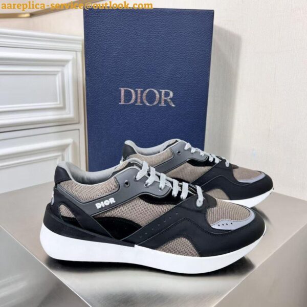 Replica Dior Men's B29 Sneakers In Gray Mesh and Black Suede 3