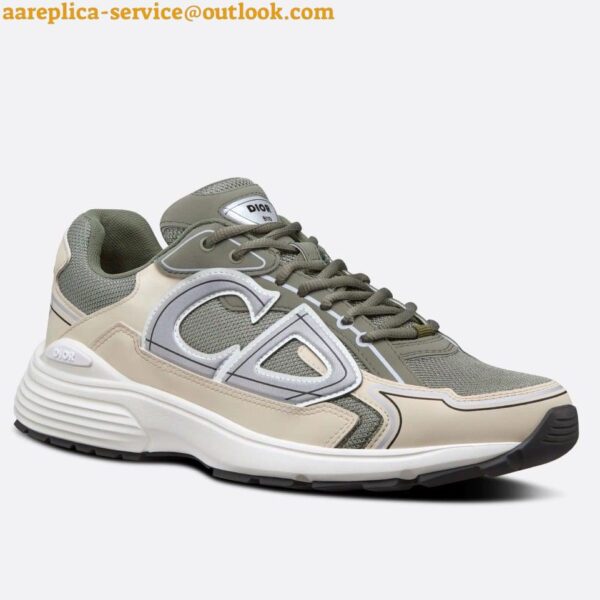 Replica Dior Men's B30 Sneakers In Green Mesh and Ivory Fabric 3