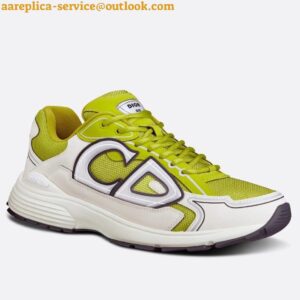 Replica Dior Men's B30 Sneakers In Yellow Mesh and White Fabric