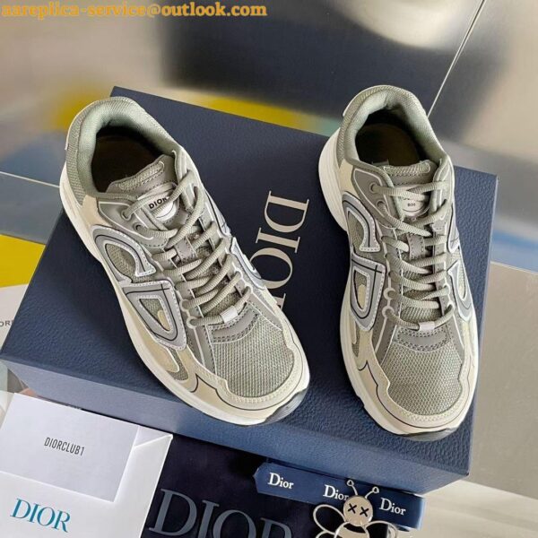 Replica Dior Men's B30 Sneakers In Green Mesh and Ivory Fabric 13