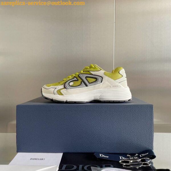 Replica Dior Men's B30 Sneakers In Yellow Mesh and White Fabric 5