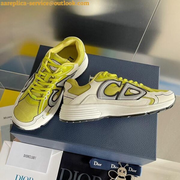 Replica Dior Men's B30 Sneakers In Yellow Mesh and White Fabric 6