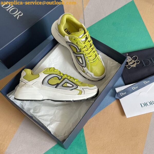 Replica Dior Men's B30 Sneakers In Yellow Mesh and White Fabric 7