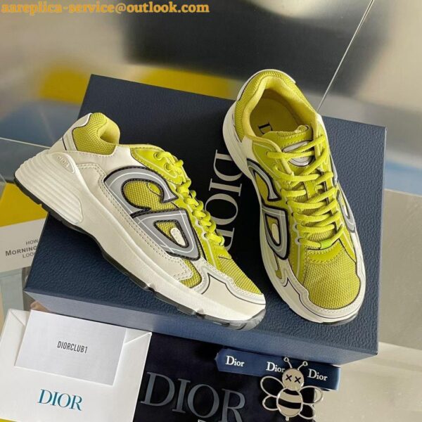 Replica Dior Men's B30 Sneakers In Yellow Mesh and White Fabric 8