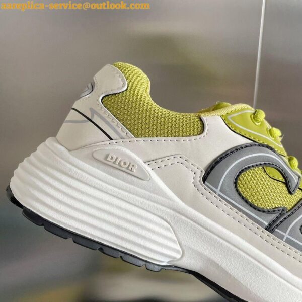 Replica Dior Men's B30 Sneakers In Yellow Mesh and White Fabric 9