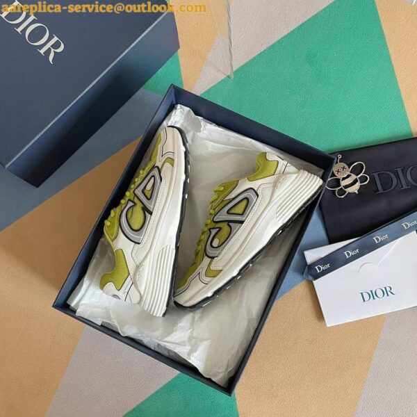 Replica Dior Men's B30 Sneakers In Yellow Mesh and White Fabric 11