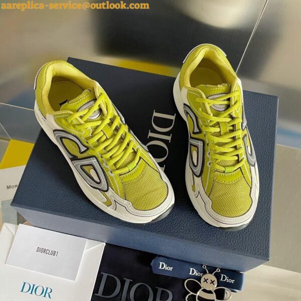 Replica Dior Men's B30 Sneakers In Yellow Mesh and White Fabric 12