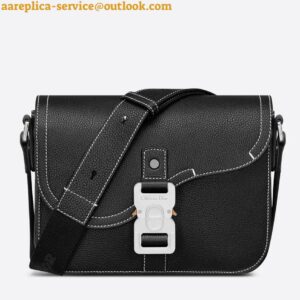 Replica Dior Men's Mini Saddle Messenger Bag In Black Grained Calfskin