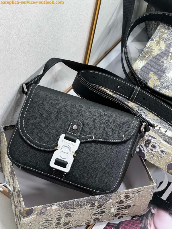 Replica Dior Men's Mini Saddle Messenger Bag In Black Grained Calfskin 13