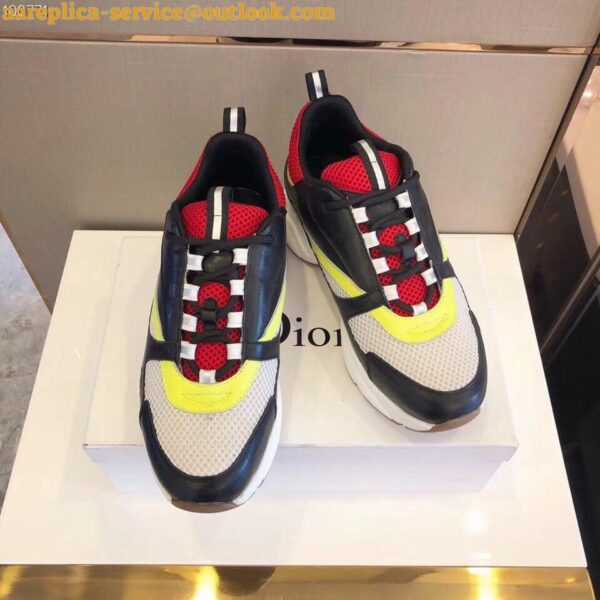 Replica Dior Men's B22 Sneakers In Black Leather and White Mesh 3