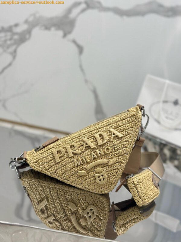 Replica Prada Triangle Crochet Bag in Beige Raffia-effect Yarn 10