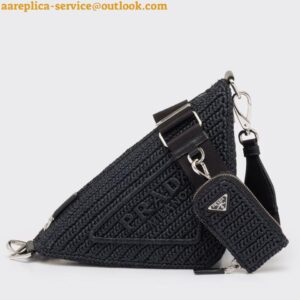 Replica Prada Triangle Crochet Bag in Black Raffia-effect Yarn