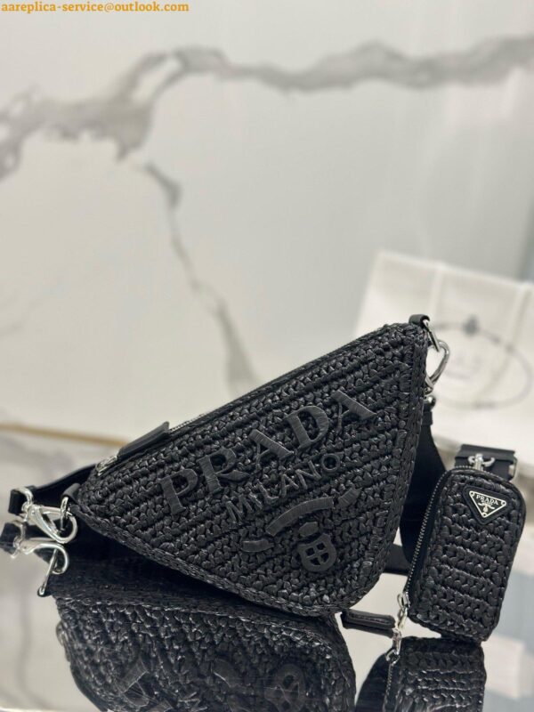 Replica Prada Triangle Crochet Bag in Black Raffia-effect Yarn 11