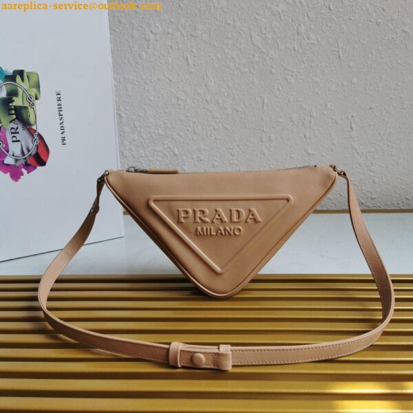 Replica Prada Triangle Pouch Bag In Beige Calfskin 5