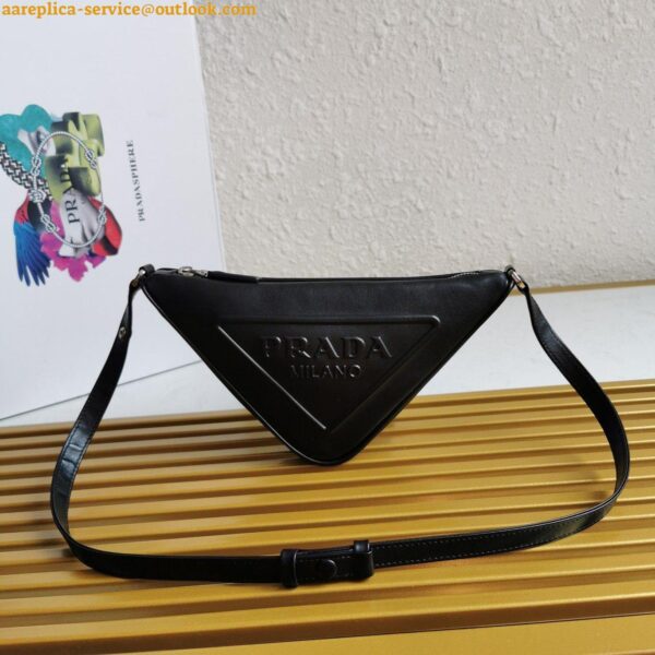 Replica Prada Triangle Pouch Bag In Black Calfskin 12