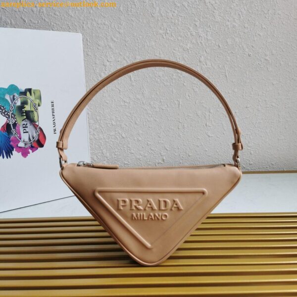 Replica Prada Triangle Shoulder Bag In Beige Calfskin 8