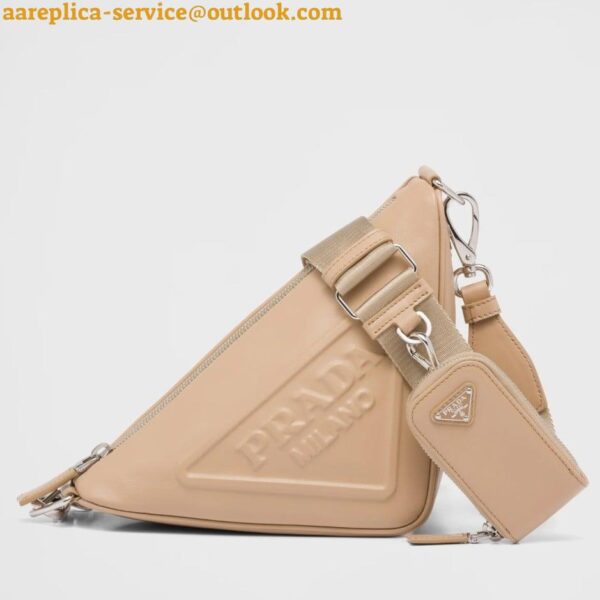 Replica Prada Triangle Shoulder Bag In Beige Calfskin 13