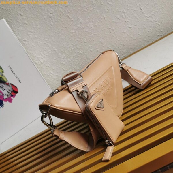 Replica Prada Triangle Shoulder Bag In Beige Calfskin 16