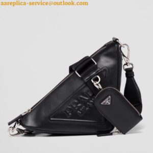 Replica Prada Triangle Shoulder Bag In Black Calfskin