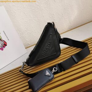 Replica Prada Triangle Shoulder Bag In Black Calfskin 2