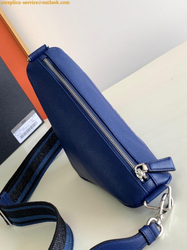 Replica Prada Triangle Shoulder Bag In Blue Saffiano Leather 6