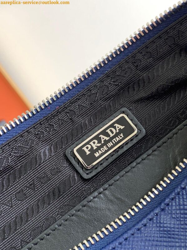 Replica Prada Triangle Shoulder Bag In Blue Saffiano Leather 10