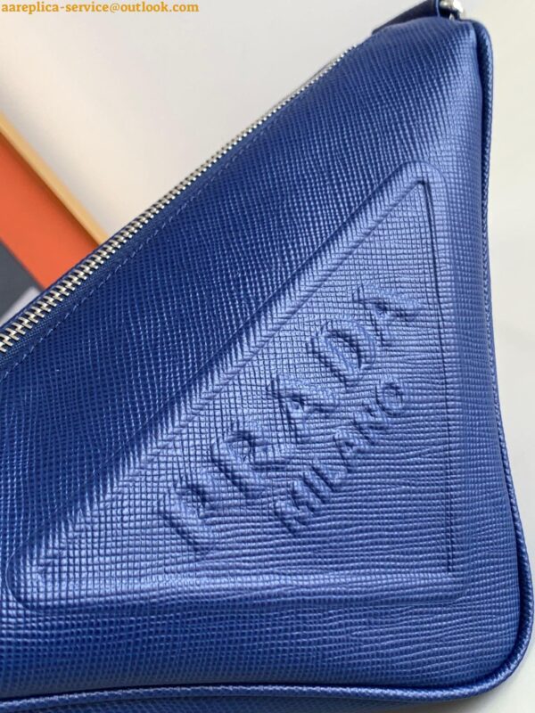 Replica Prada Triangle Shoulder Bag In Blue Saffiano Leather 10