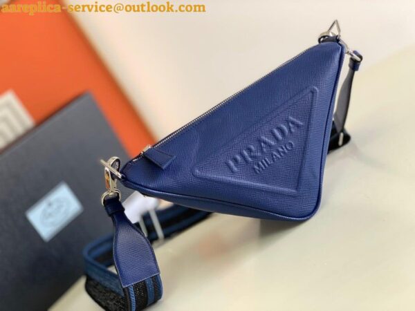 Replica Prada Triangle Shoulder Bag In Blue Saffiano Leather 11