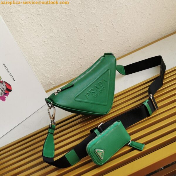 Replica Prada Triangle Shoulder Bag In Green Calfskin 2