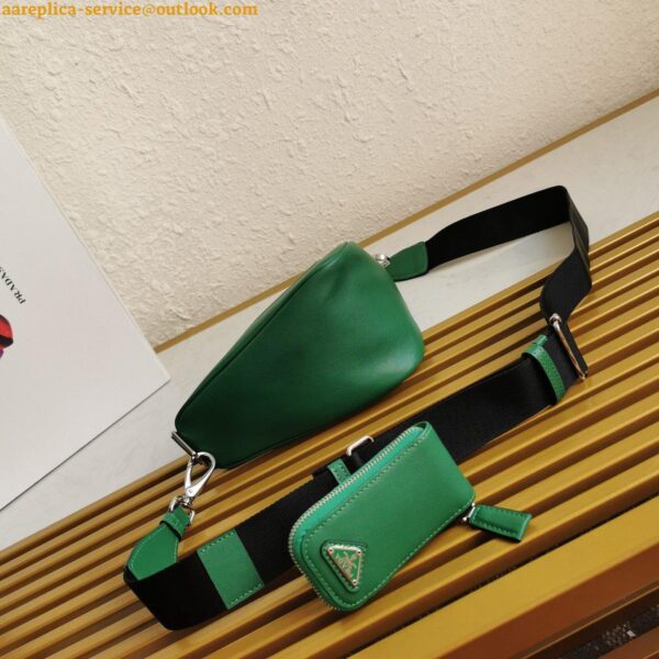 Replica Prada Triangle Shoulder Bag In Green Calfskin 5