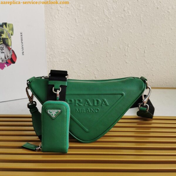 Replica Prada Triangle Shoulder Bag In Green Calfskin 10