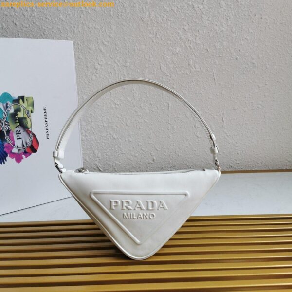 Replica Prada Triangle Shoulder Bag In White Calfskin 9