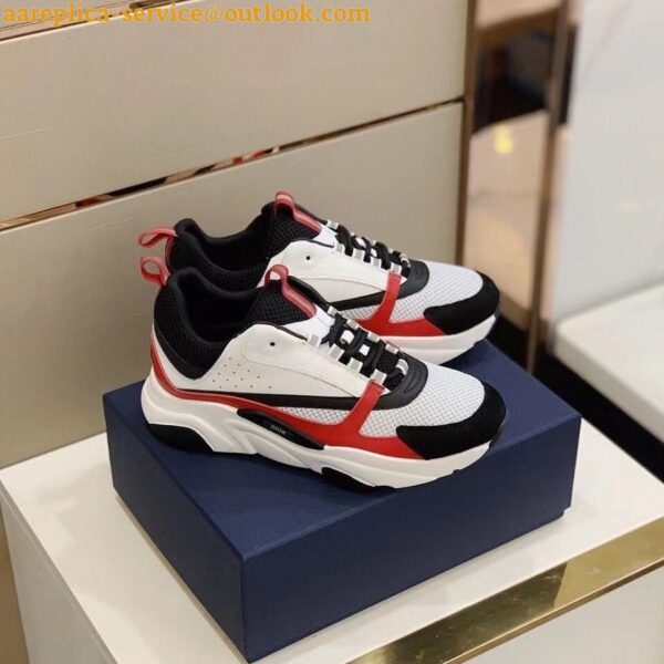 Replica Dior Men's B22 Sneakers In Red Leather and White Mesh 3