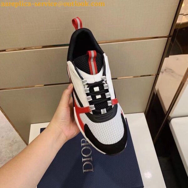 Replica Dior Men's B22 Sneakers In Red Leather and White Mesh 6